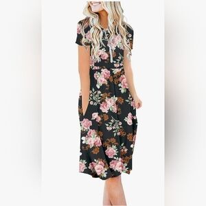 DB Moon Black Floral Short Sleeve Dress Size L